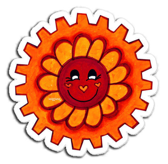 Geartopia Iconic Orange Smiley Face Flower Gear Sticker