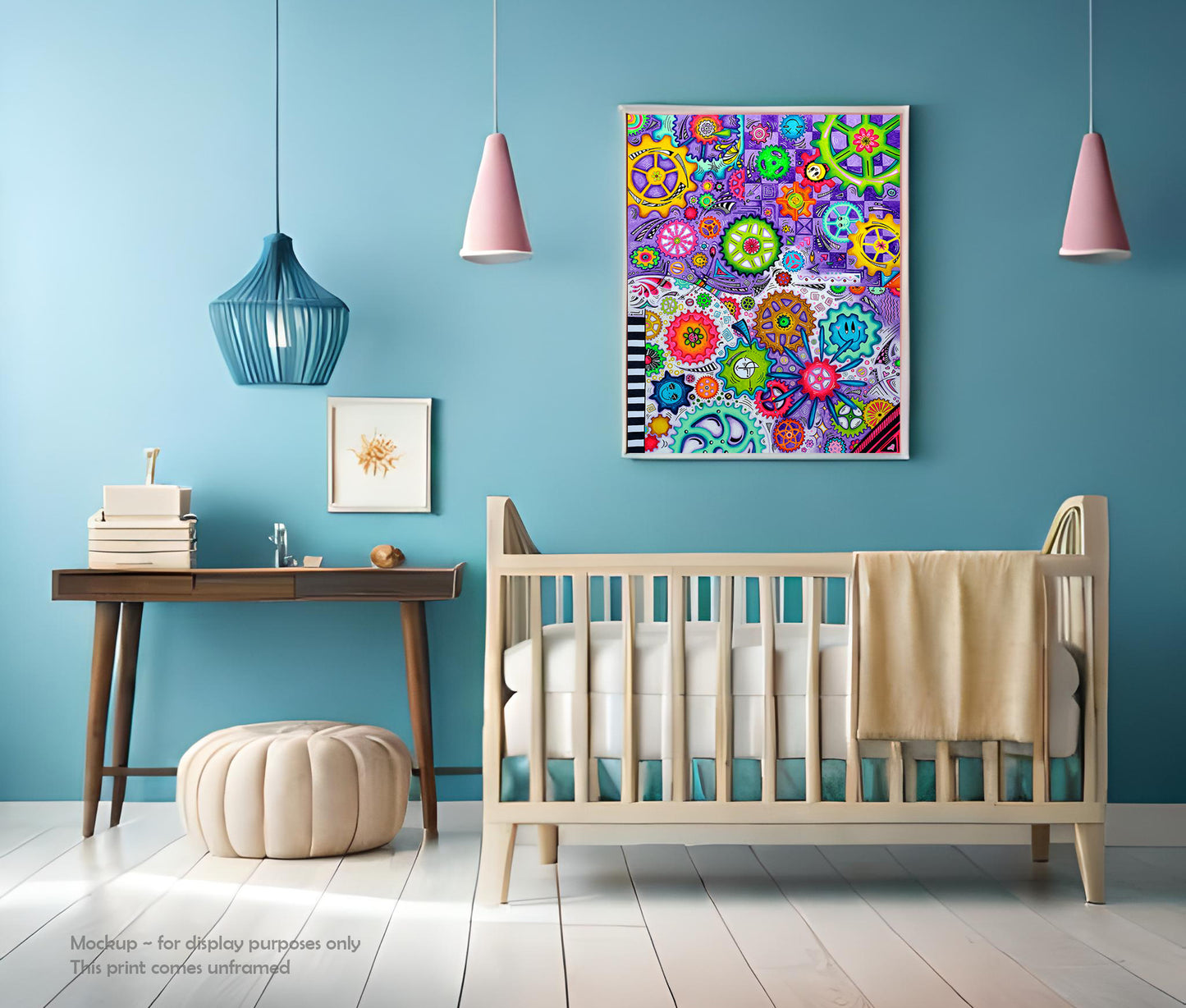 LIFE GOES ROUND AND ROUND Geartopia Art Whimsical Gears Fine Art for Kids Nursery Childrens Room - Art Print
