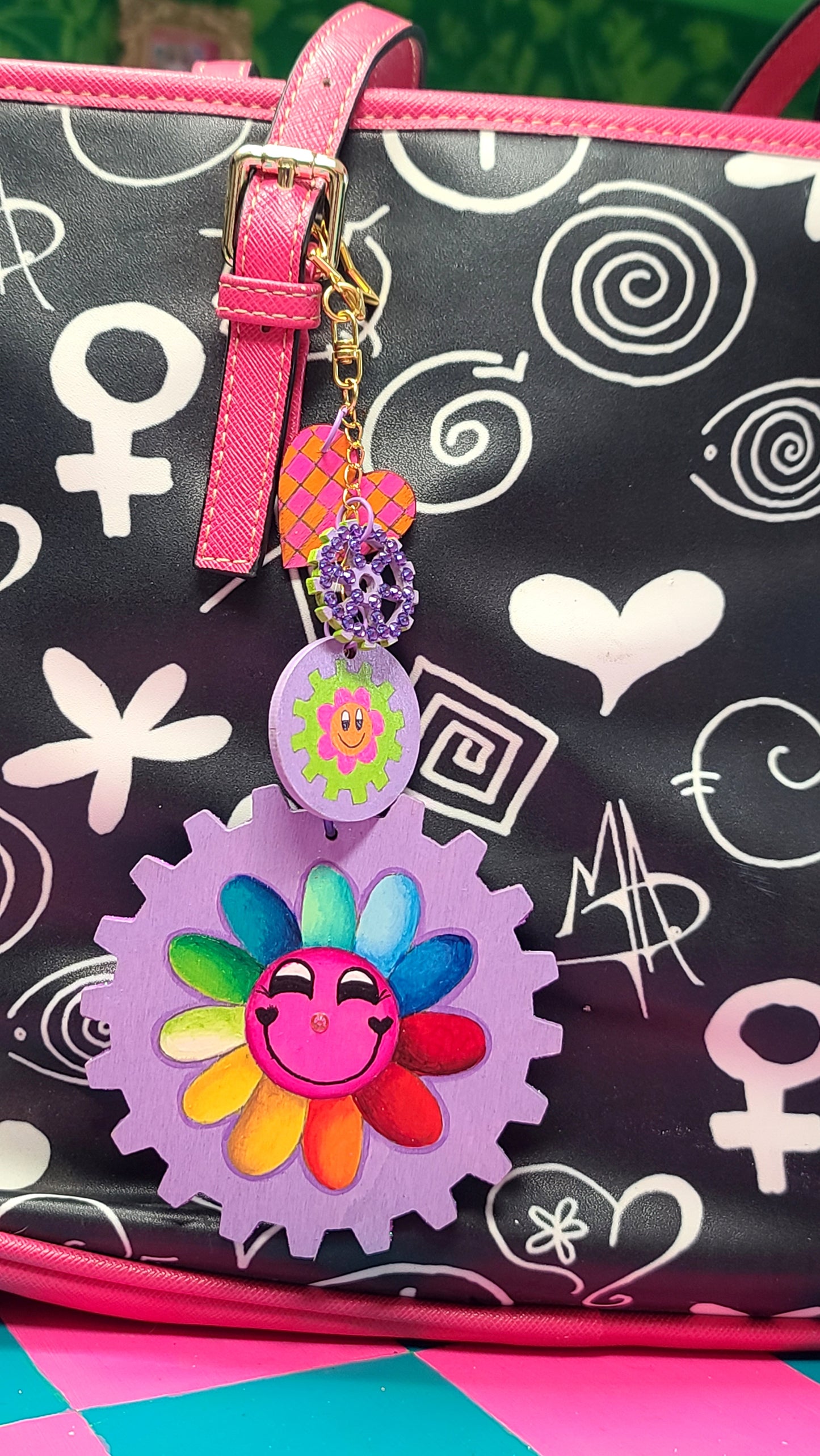 Handpainted Rainbow GEAR Bag Charm Set