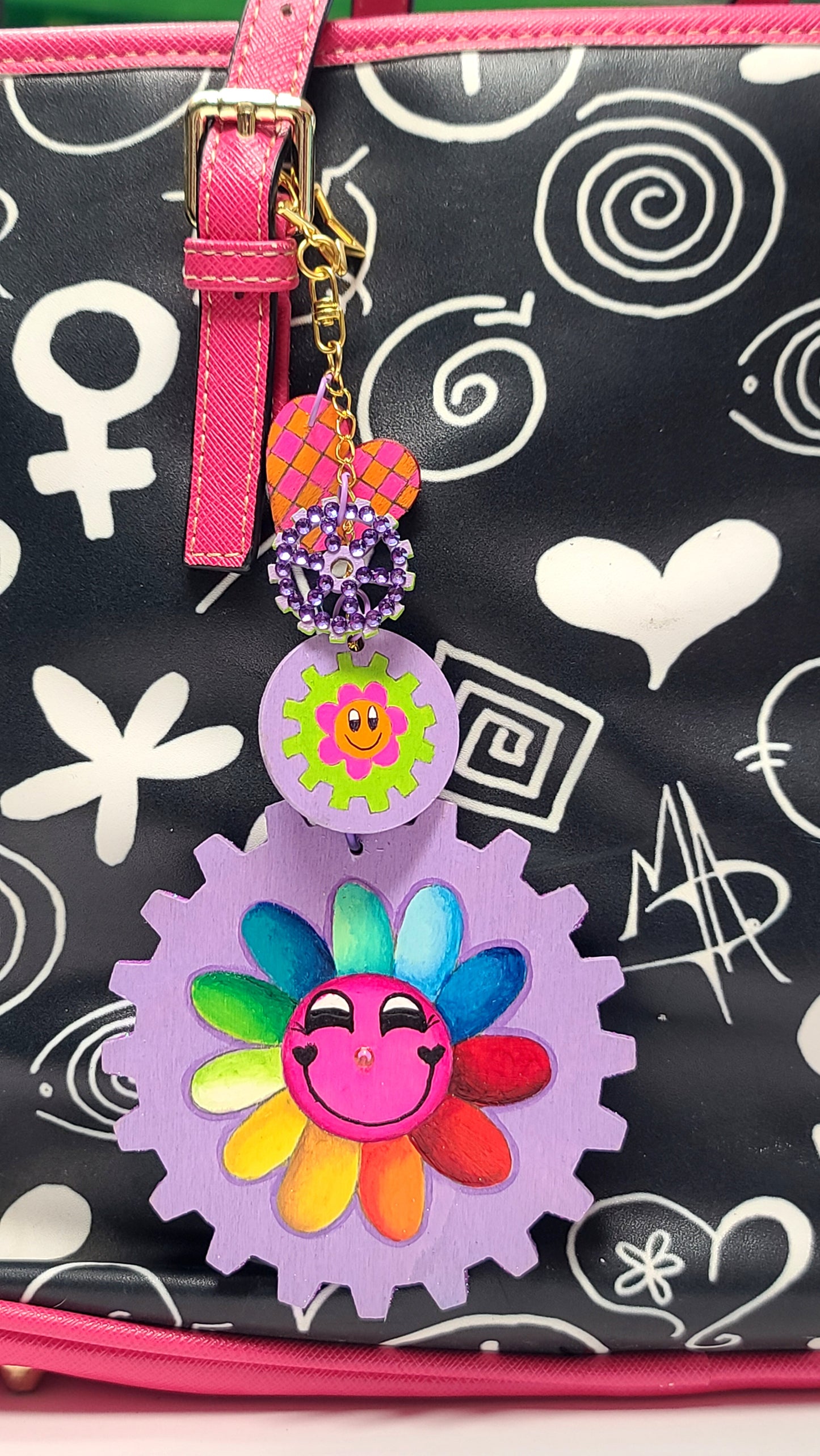 Handpainted Rainbow GEAR Bag Charm Set