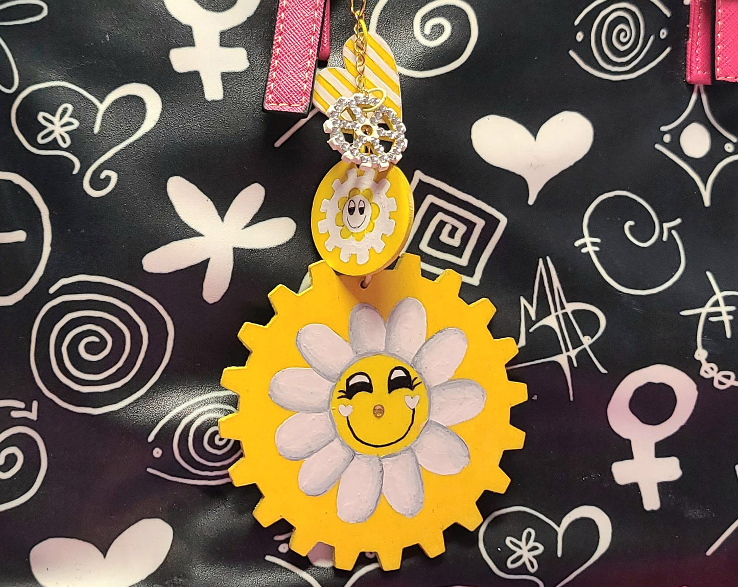 Handpainted Yellow GEAR Bag Charm Set