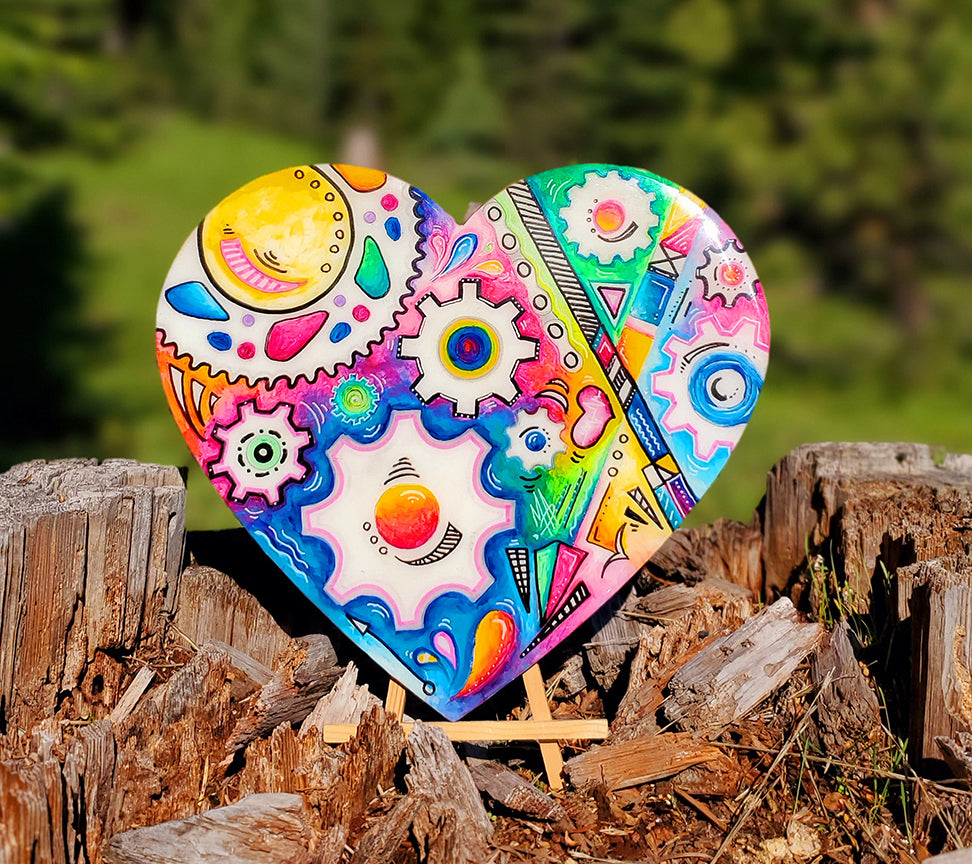 no. 10 wooden resin heart cycling gears gearhead time watch car bike painting MeganAroon