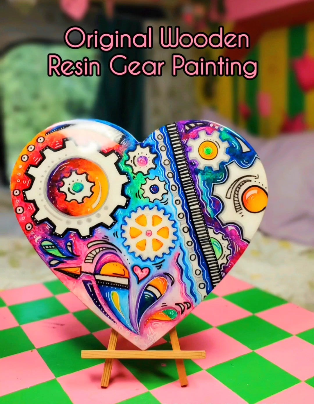 Embrace the gears of change and add a splash of vibrant creativity to your life with this beautiful, unique gear art heart original painting.