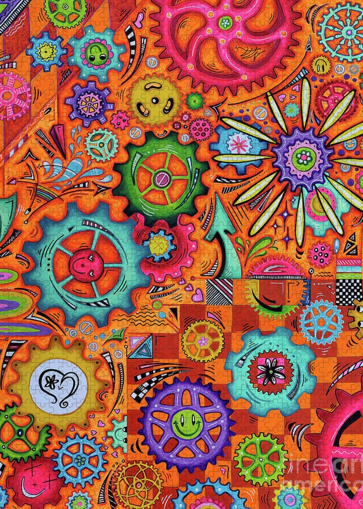 PURE JOY Geartopia Art Whimsical Gears Fine Art for Kids Childrens Room or Nursery by MeganAroon - Puzzle
