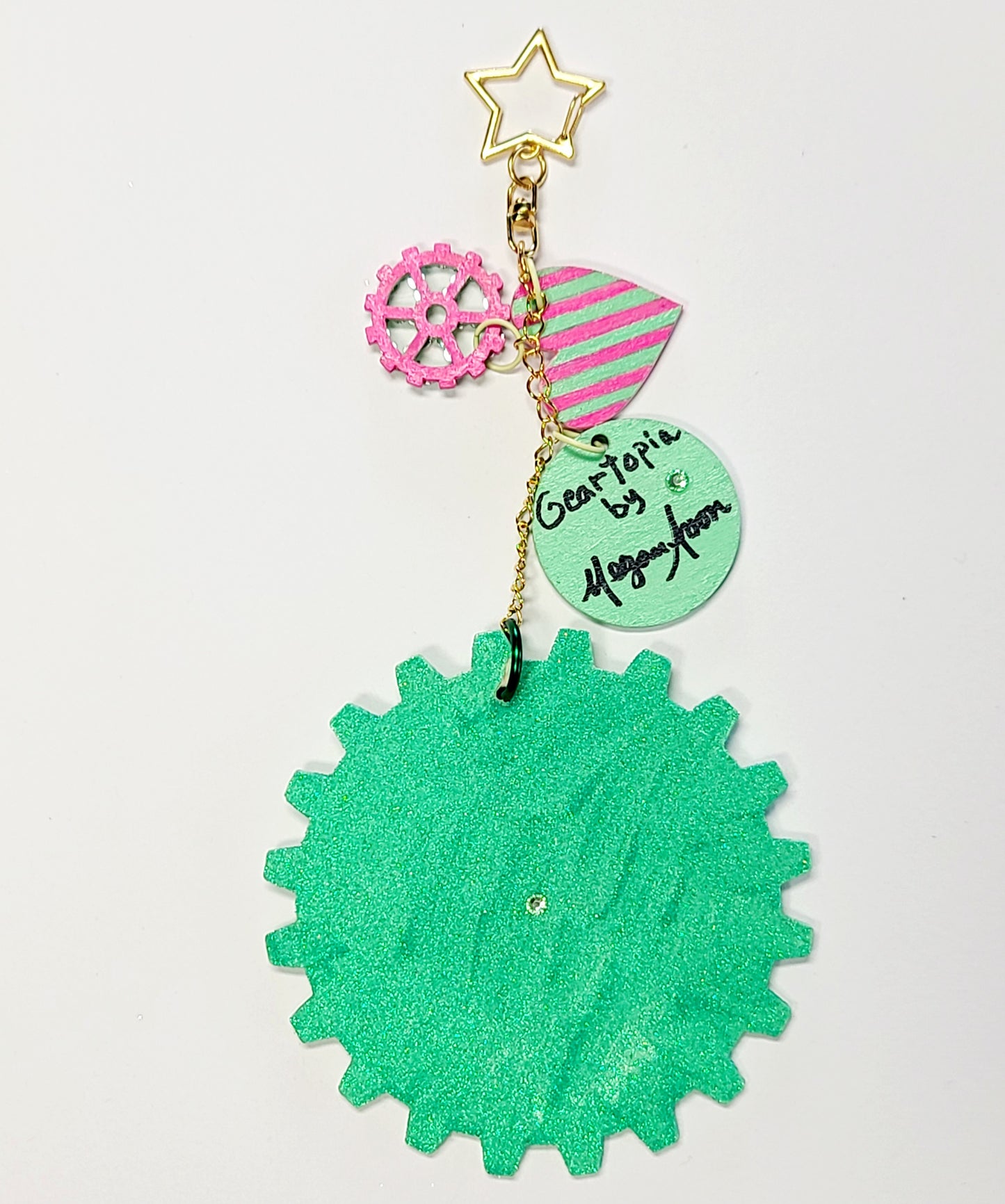 Handpainted Pink/Aqua GEAR Bag Charm Set