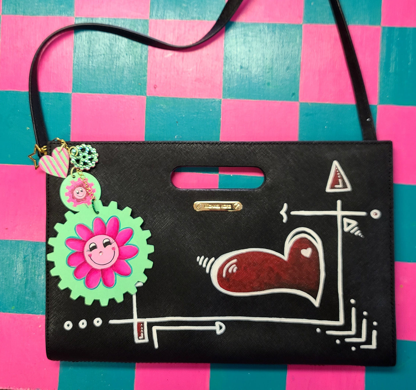 Handpainted Pink/Aqua GEAR Bag Charm Set