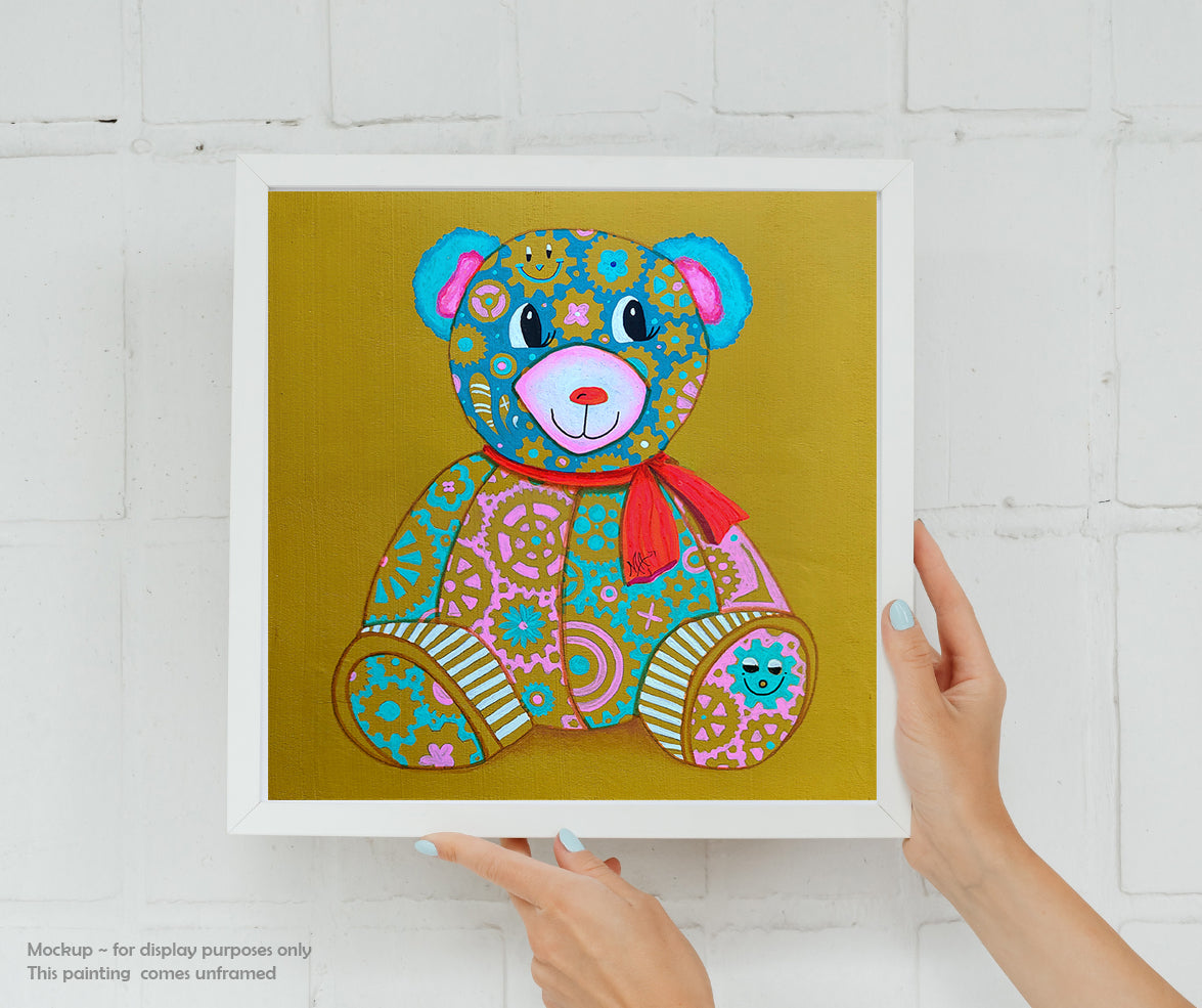 "Candy" Original Geartopia GEAR BEAR Doodle Gears Painting