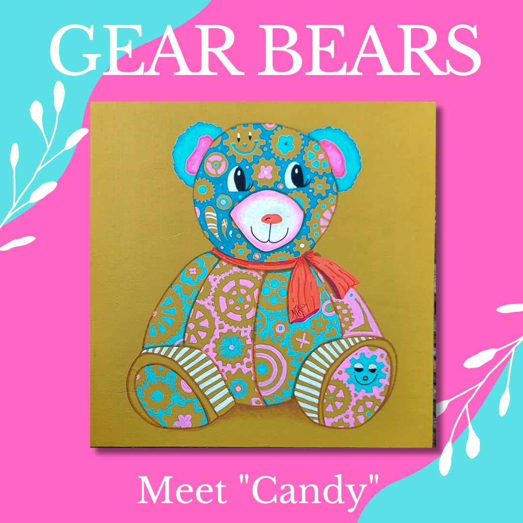 "Candy" Original Geartopia GEAR BEAR Doodle Gears Painting