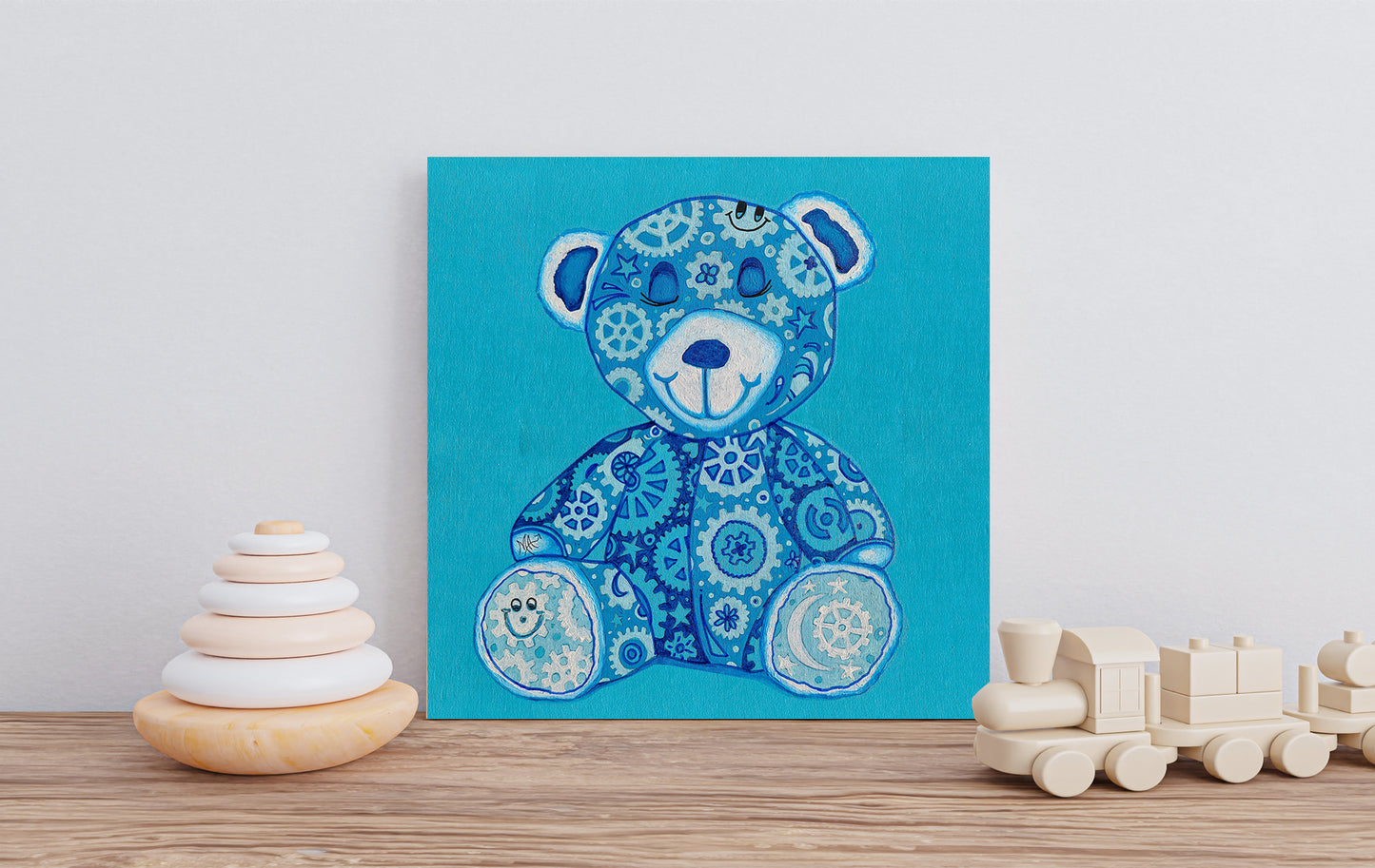 "Dreamy" Original Geartopia GEAR BEAR Doodle Gears Painting