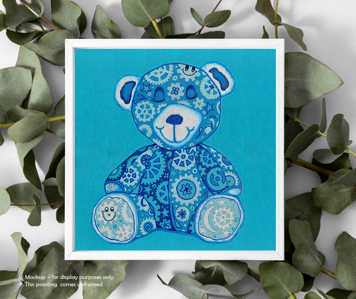 "Dreamy" Original Geartopia GEAR BEAR Doodle Gears Painting