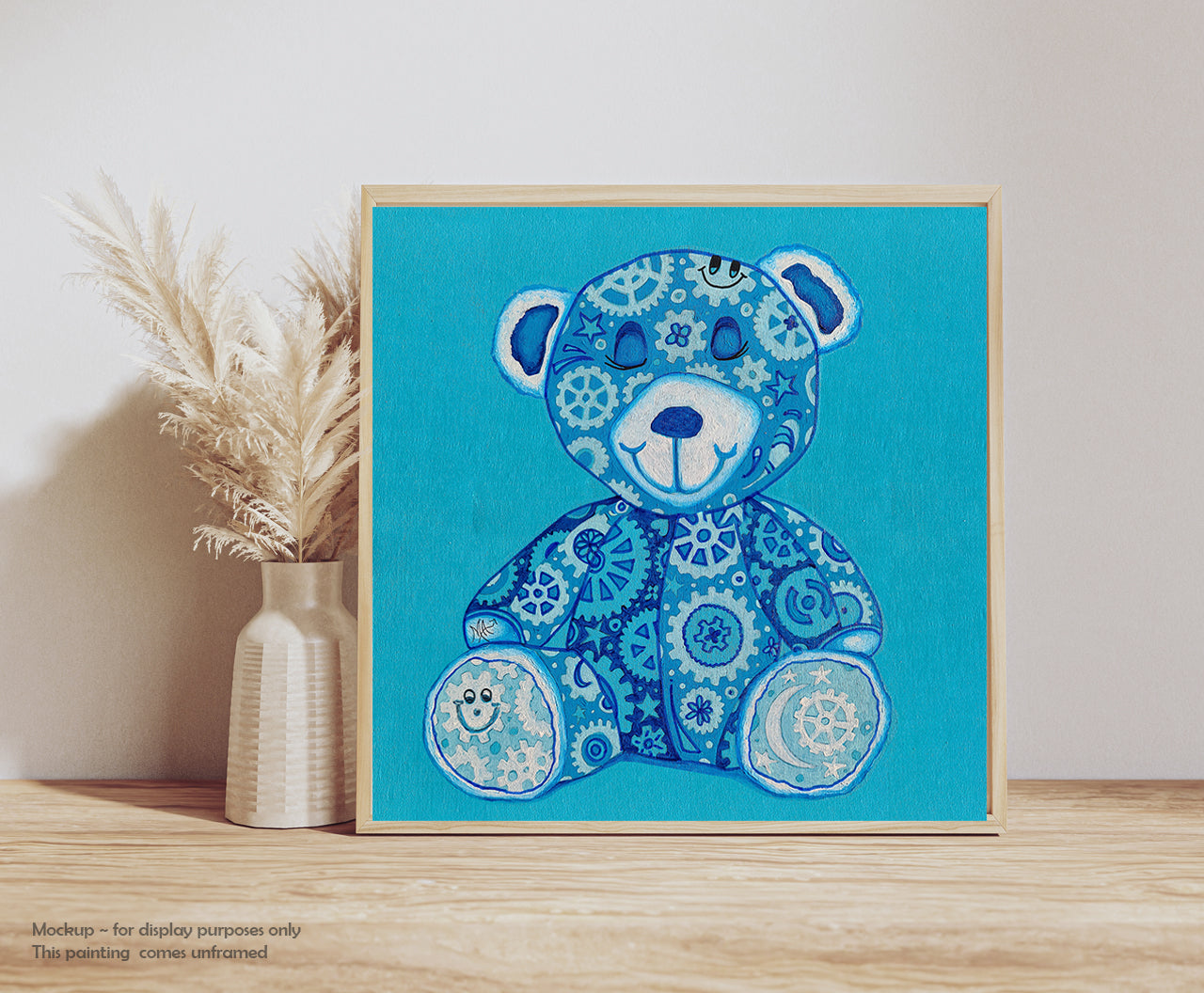 "Dreamy" Original Geartopia GEAR BEAR Doodle Gears Painting