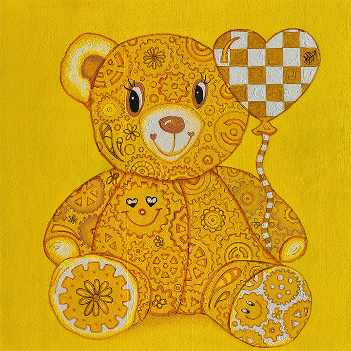 "Happy" Original Geartopia GEAR BEAR Doodle Gears Painting