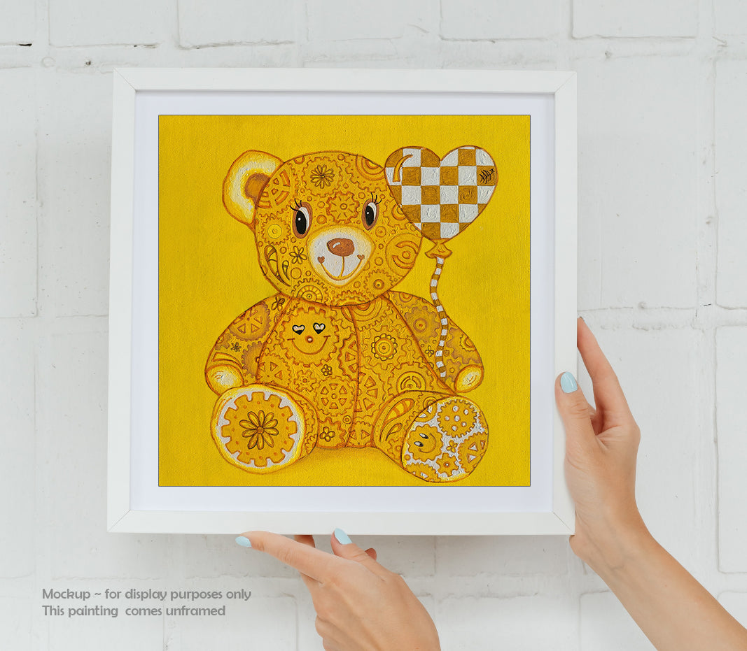 "Happy" Original Geartopia GEAR BEAR Doodle Gears Painting