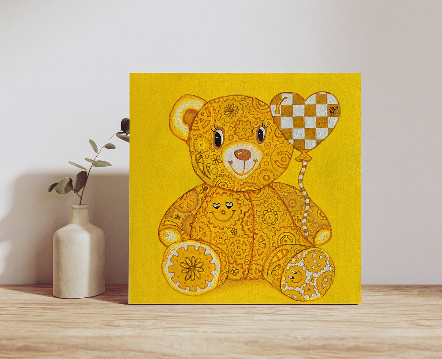 "Happy" Original Geartopia GEAR BEAR Doodle Gears Painting