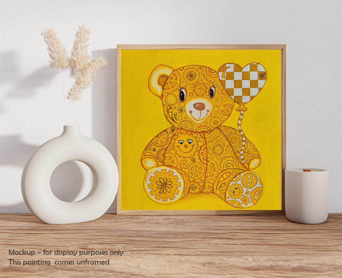 "Happy" Original Geartopia GEAR BEAR Doodle Gears Painting