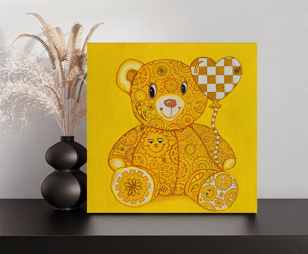 "Happy" Original Geartopia GEAR BEAR Doodle Gears Painting