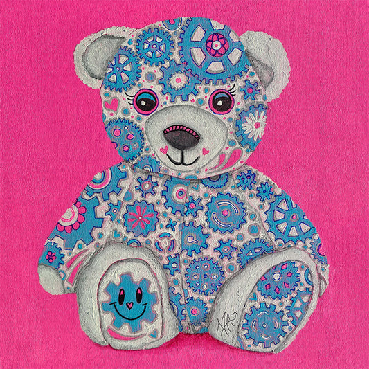 "Joy" Original Geartopia GEAR BEAR Doodle Gears Painting