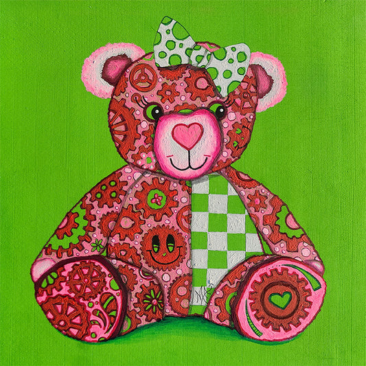 "Lovey" Original Geartopia GEAR BEAR Doodle Gears Painting