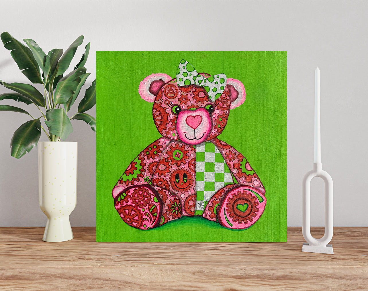 "Lovey" Original Geartopia GEAR BEAR Doodle Gears Painting