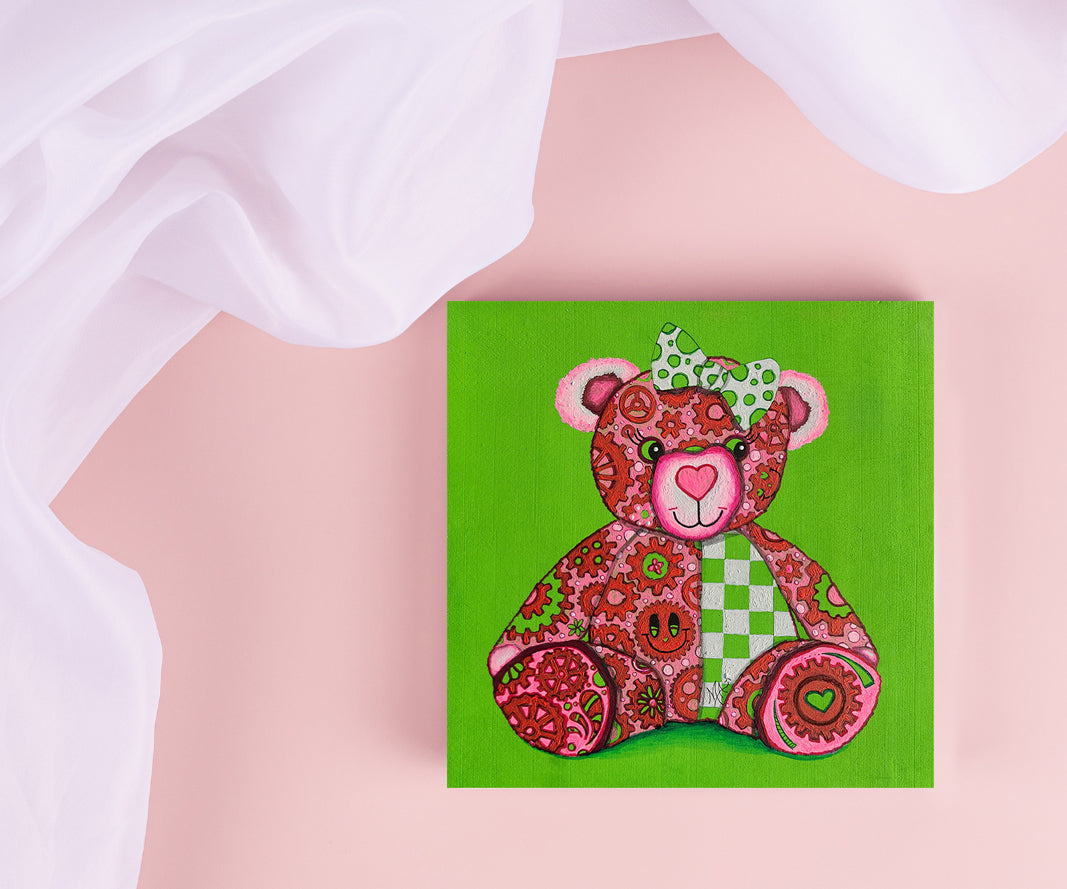 "Lovey" Original Geartopia GEAR BEAR Doodle Gears Painting