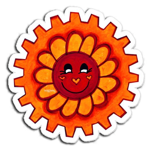Geartopia Iconic Orange Smiley Face Flower Gear Sticker