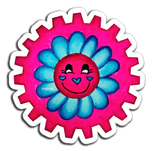 Geartopia Iconic Pink Blue Smiley Face Flower Gear Sticker