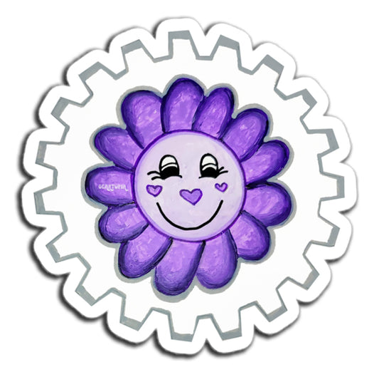Geartopia Iconic Purple Smiley Face Flower Gear Sticker