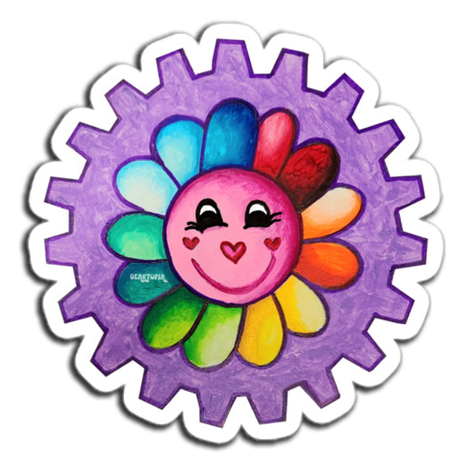 Geartopia Iconic Rainbow Smiley Face Flower Gear Sticker
