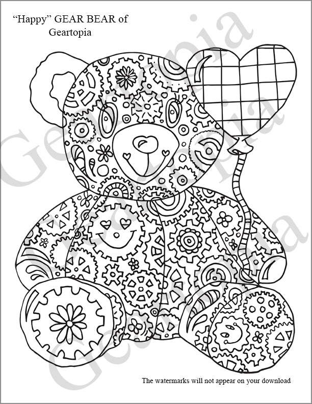 Download "Happy" GEAR BEAR Coloring Page