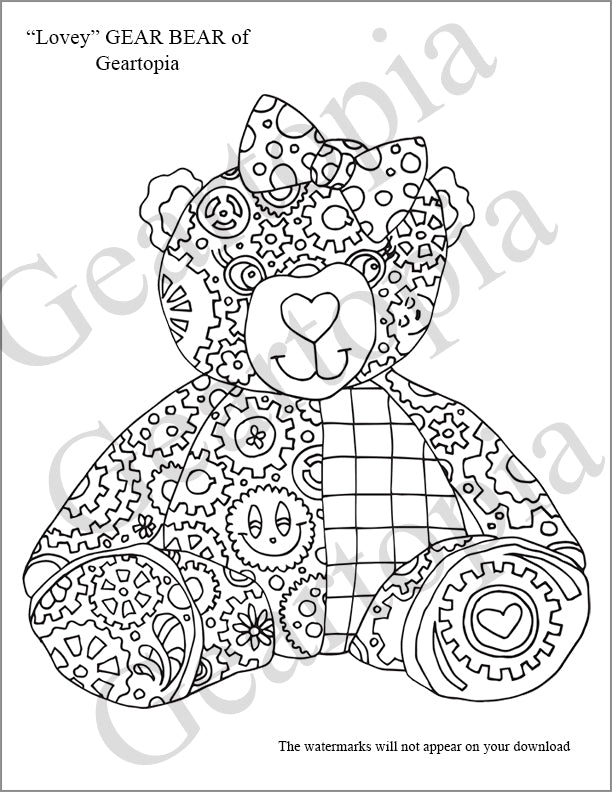 Download "Lovey" GEAR BEAR Coloring Page