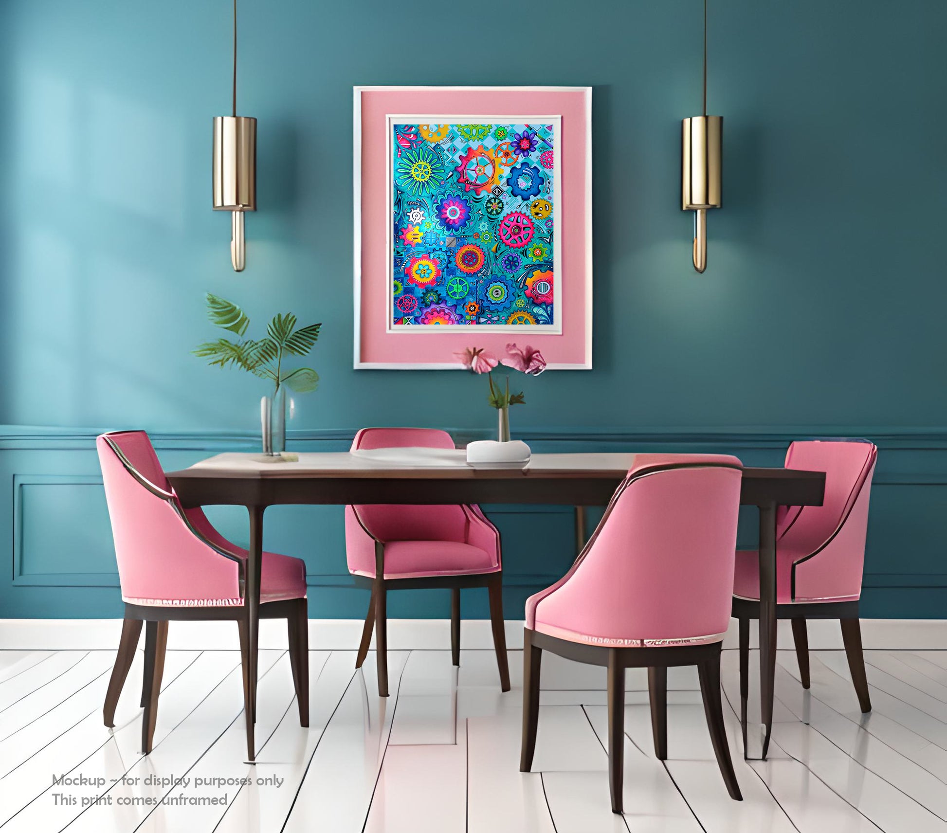 The center of the universe Doodle Gears Original Abstract PoP Art Gear Heads painting by MeganAroon  room frame mockup