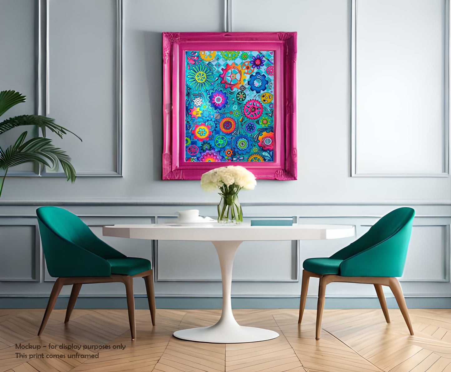 The center of the universe Doodle Gears Original Abstract PoP Art Gear Heads painting by MeganAroon  room frame mockup