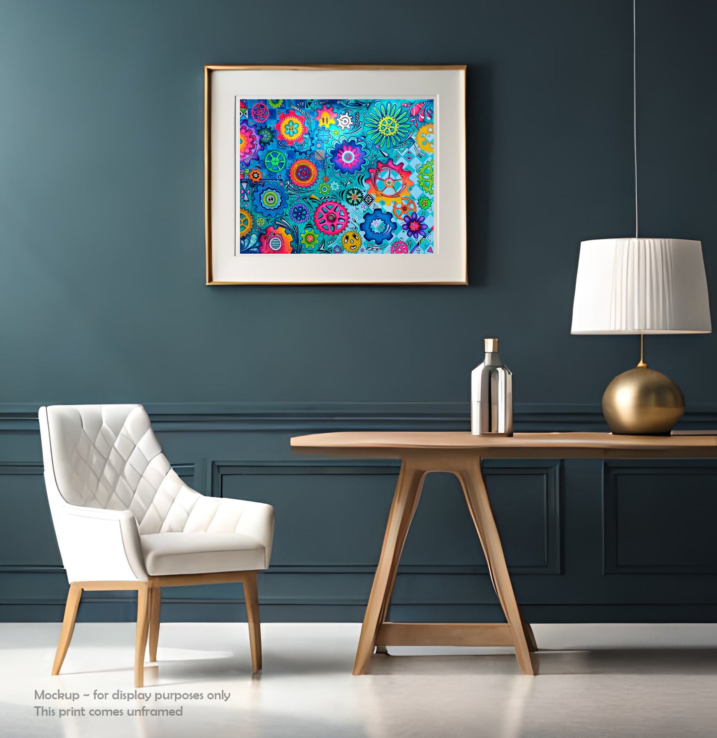 The center of the universe Doodle Gears Original Abstract PoP Art Gear Heads painting by MeganAroon  room frame mockup