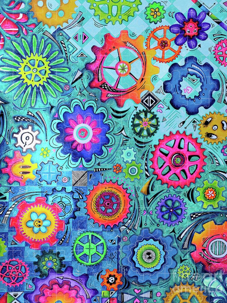 CENTER OF THE UNIVERSE Geartopia Art Whimsical Gears Fine Art for Kids Nursery Children MeganAroon - Puzzle