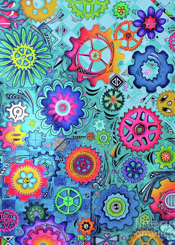 CENTER OF THE UNIVERSE Geartopia Art Whimsical Gears Fine Art for Kids Nursery Children MeganAroon - Puzzle