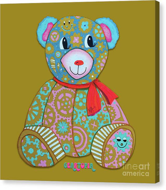 Geartopia GEAR BEAR Candy Original Handpainted PoP Art Teddy Bear Painting Kids Art by MeganAroon - Canvas Print