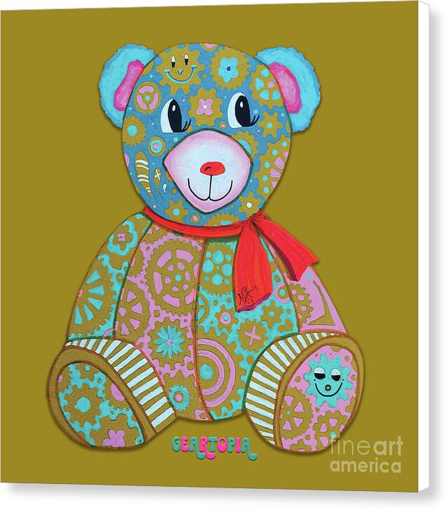 Geartopia GEAR BEAR Candy Original Handpainted PoP Art Teddy Bear Painting Kids Art by MeganAroon - Canvas Print