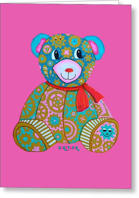 Geartopia GEAR BEAR Candy Original Handpainted PoP Art Teddy Bear Painting Kids Art by MeganAroon - Greeting Card