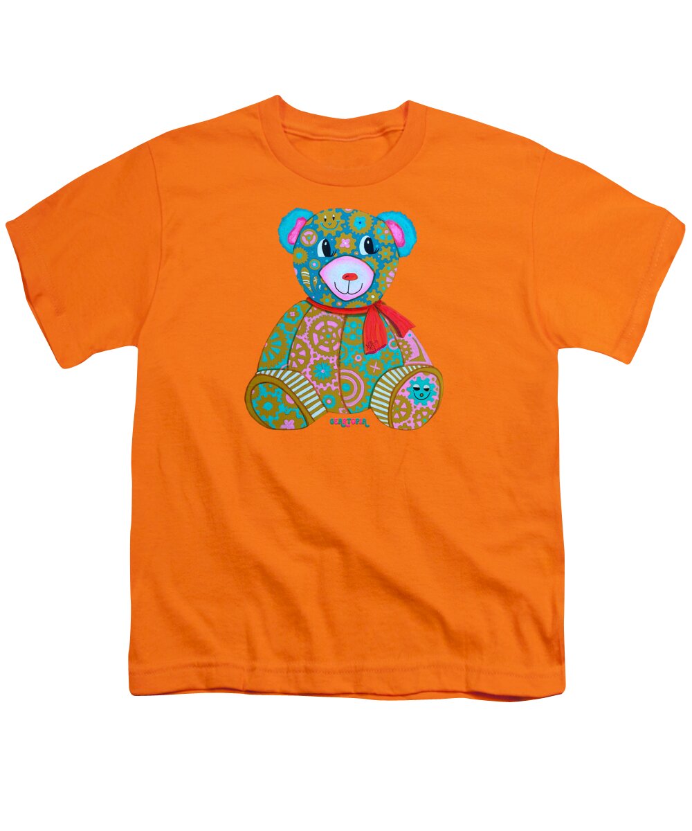 Geartopia GEAR BEAR Candy Original Handpainted PoP Art Teddy Bear Painting Kids Art by MeganAroon - Youth T-Shirt