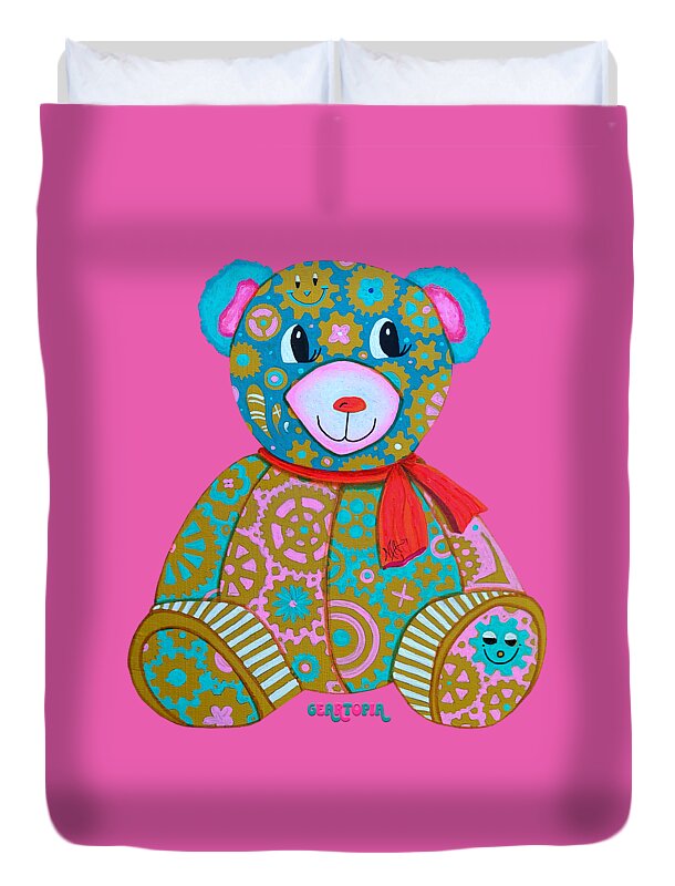 Geartopia GEAR BEAR Candy Original Handpainted PoP Art Teddy Bear Painting Kids Art by MeganAroon - Duvet Cover