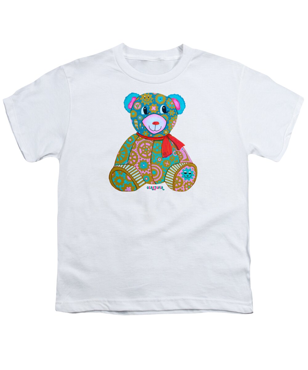 Geartopia GEAR BEAR Candy Original Handpainted PoP Art Teddy Bear Painting Kids Art by MeganAroon - Youth T-Shirt