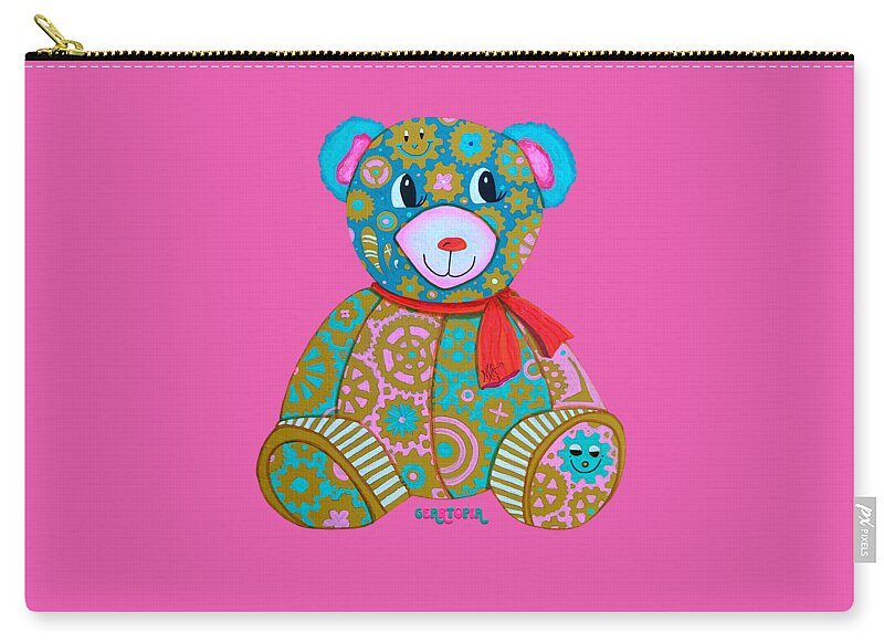 Geartopia GEAR BEAR Candy Original Handpainted PoP Art Teddy Bear Painting Kids Art by MeganAroon - Zip Pouch