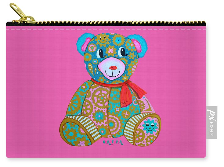 Geartopia GEAR BEAR Candy Original Handpainted PoP Art Teddy Bear Painting Kids Art by MeganAroon - Zip Pouch