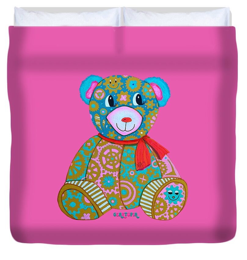 Geartopia GEAR BEAR Candy Original Handpainted PoP Art Teddy Bear Painting Kids Art by MeganAroon - Duvet Cover