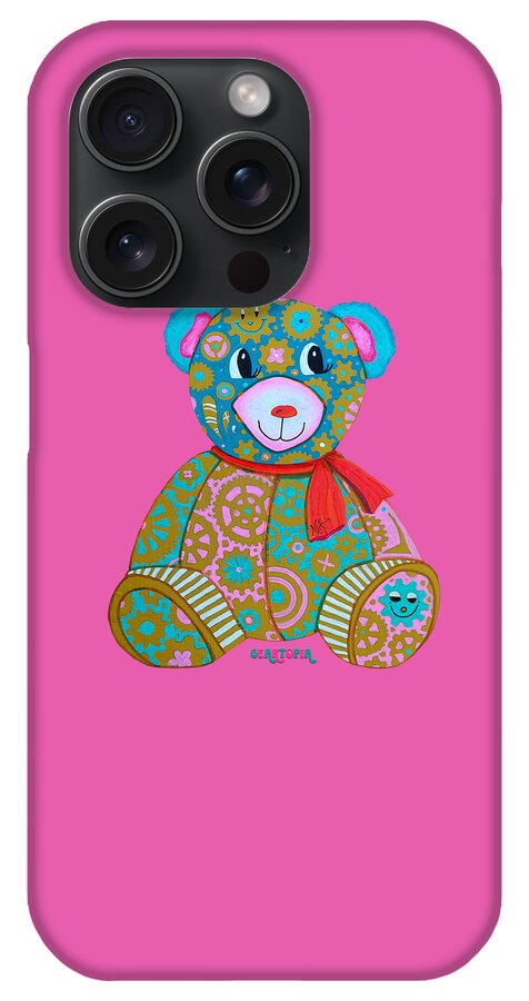 Geartopia GEAR BEAR Candy Original Handpainted PoP Art Teddy Bear Painting Kids Art by MeganAroon - Phone Case