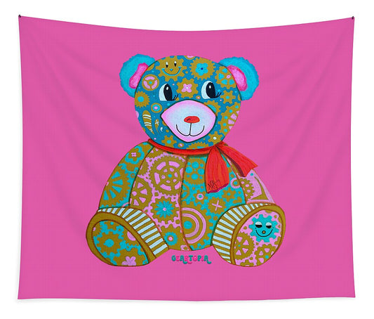 Geartopia GEAR BEAR Candy Original Handpainted PoP Art Teddy Bear Painting Kids Art by MeganAroon - Tapestry