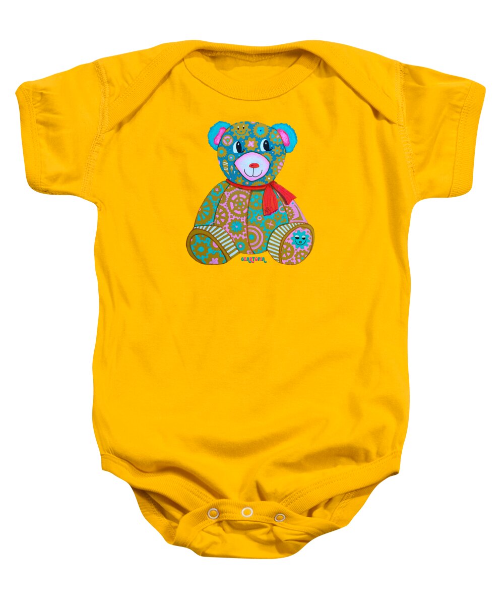 Geartopia GEAR BEAR Candy Original Handpainted PoP Art Teddy Bear Painting Kids Art by MeganAroon - Baby Onesie