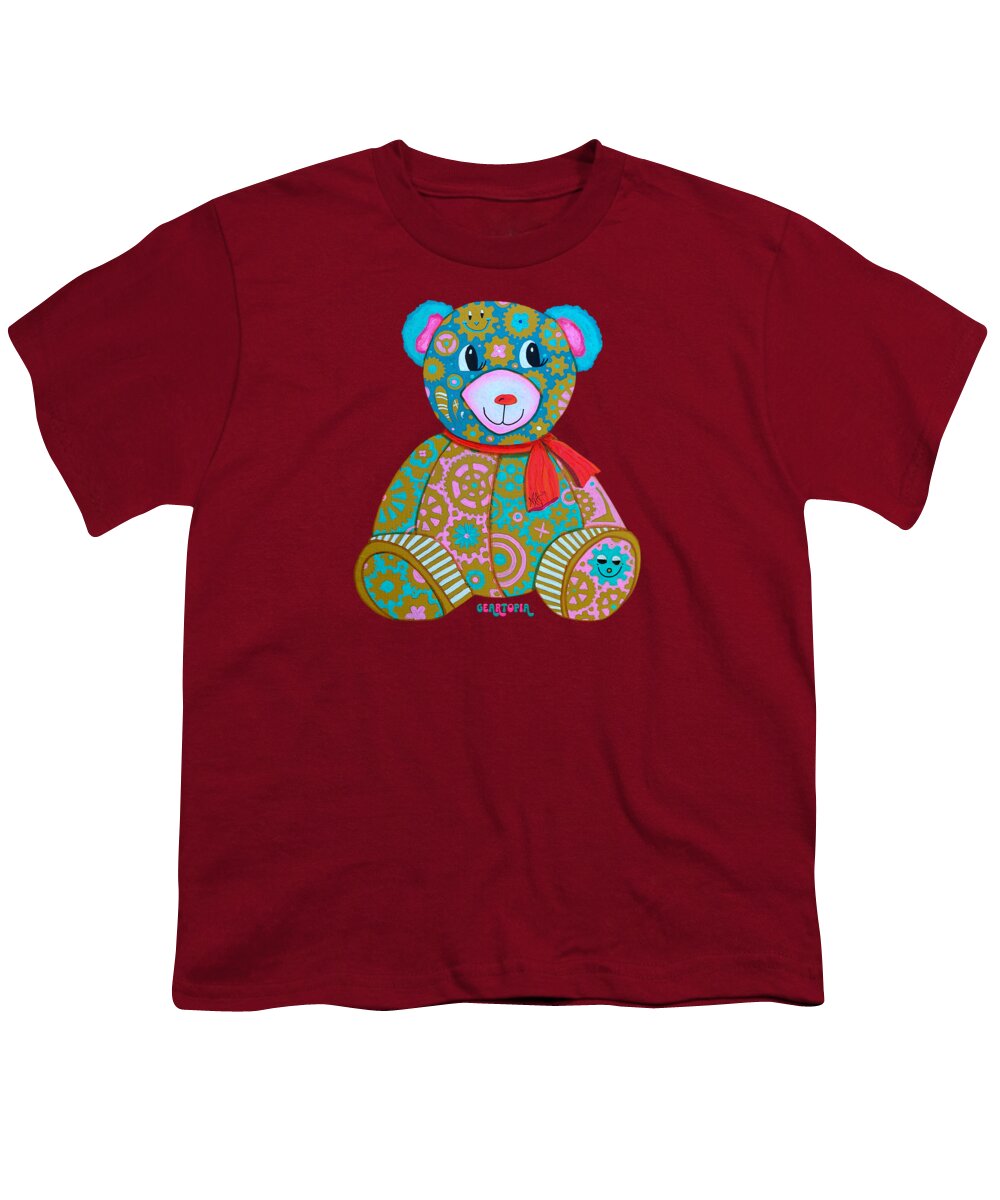 Geartopia GEAR BEAR Candy Original Handpainted PoP Art Teddy Bear Painting Kids Art by MeganAroon - Youth T-Shirt