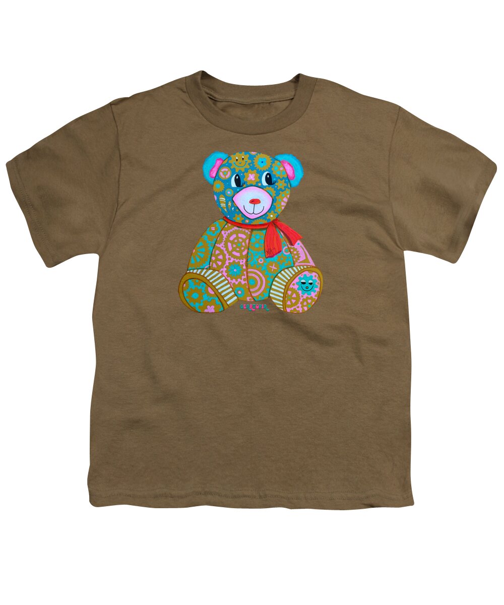 Geartopia GEAR BEAR Candy Original Handpainted PoP Art Teddy Bear Painting Kids Art by MeganAroon - Youth T-Shirt