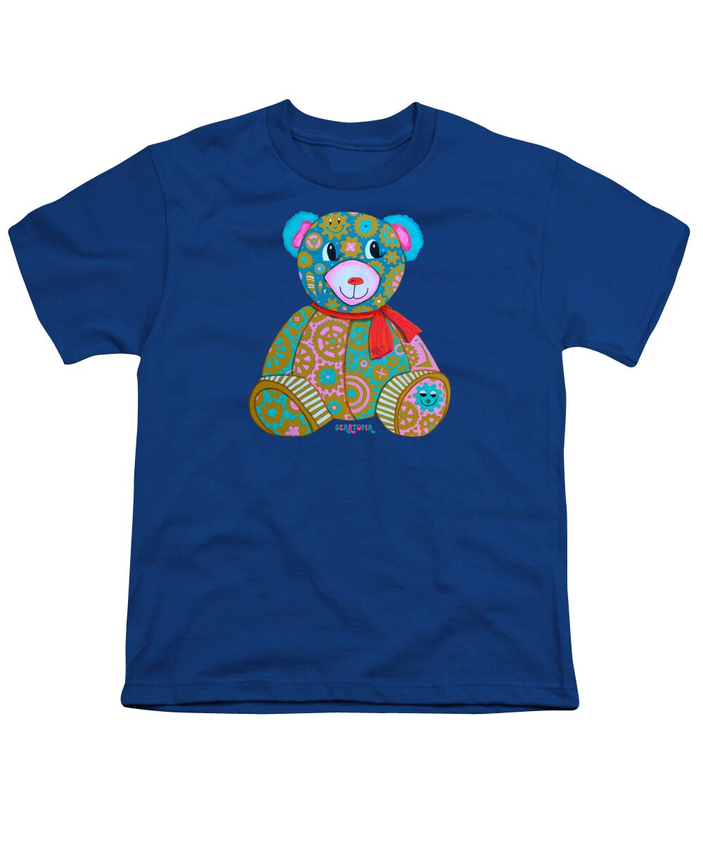 Geartopia GEAR BEAR Candy Original Handpainted PoP Art Teddy Bear Painting Kids Art by MeganAroon - Youth T-Shirt